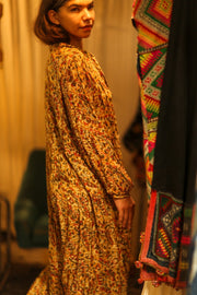 LOA SILK BUTTONED DRESS MARIPOSA YELLOW - sustainably made MOMO NEW YORK sustainable clothing, Boho Chic Dress slow fashion