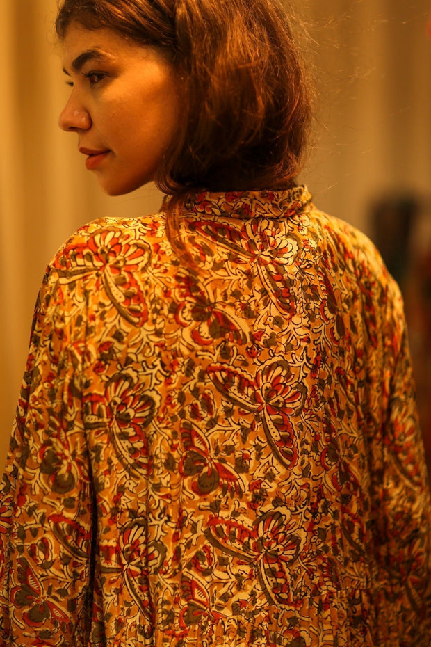 LOA SILK BUTTONED DRESS MARIPOSA YELLOW - sustainably made MOMO NEW YORK sustainable clothing, Boho Chic Dress slow fashion