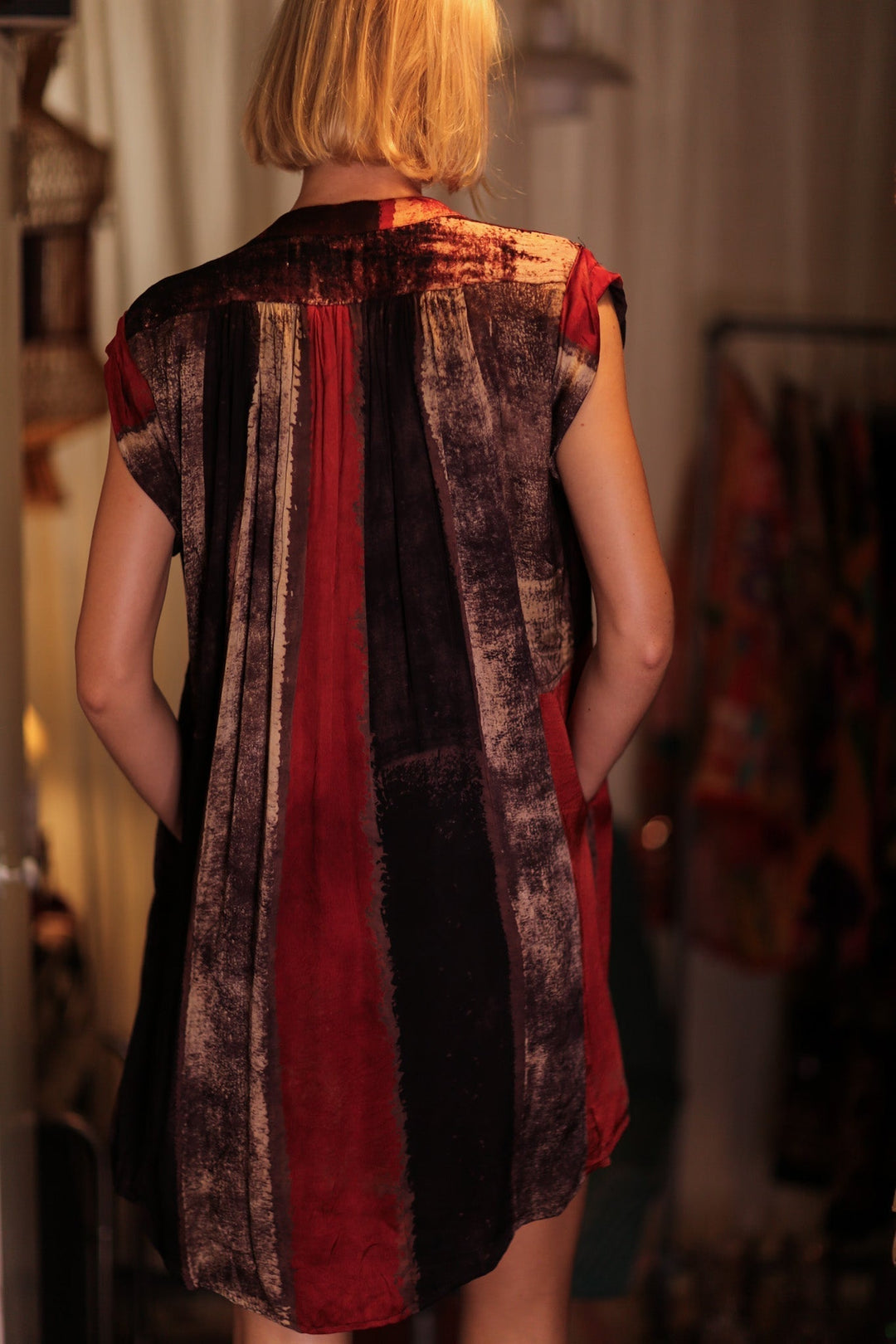 MARY SILK DRESS RED STRIPE, hand made - MOMO NEW YORK MARY SILK DRESS RED STRIPE, hand made - MOMO NEW YORK