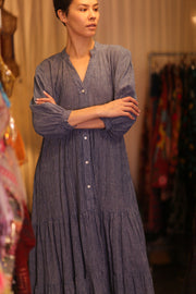 MAXI COTTON V - NECK LONG SLEEVES DRESS SUSIE EMMA - sustainably made MOMO NEW YORK sustainable clothing, bestseller slow fashion