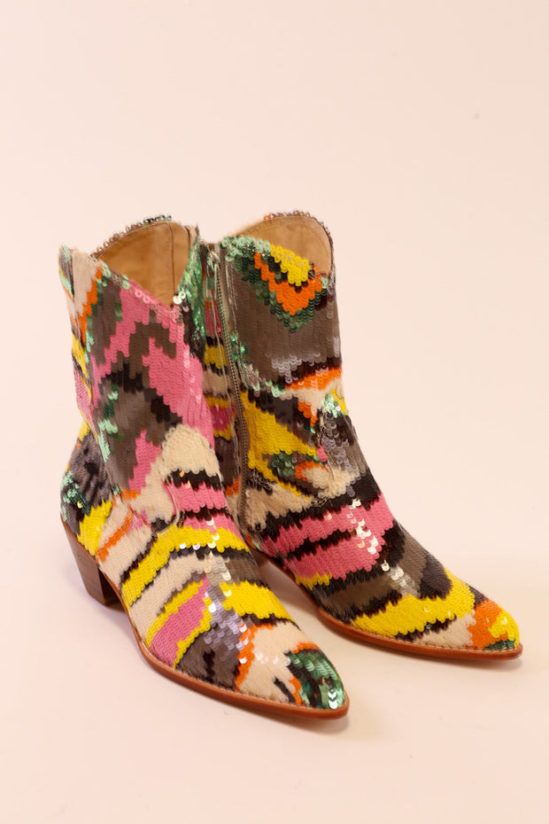 MULTI MIX SEQUIN EMBROIDERED BOOTS CHACHA - sustainably made MOMO NEW YORK sustainable clothing, slow fashion