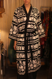 OLA EMBROIDERED SILK LONG KIMONO - sustainably made MOMO NEW YORK sustainable clothing, Embroidered Kimono slow fashion