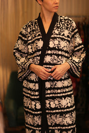 OLA EMBROIDERED SILK LONG KIMONO - sustainably made MOMO NEW YORK sustainable clothing, Embroidered Kimono slow fashion