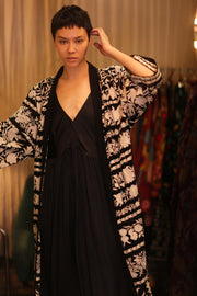 OLA EMBROIDERED SILK LONG KIMONO - sustainably made MOMO NEW YORK sustainable clothing, Embroidered Kimono slow fashion