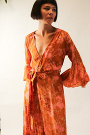 ORANGE FLOWER SILK WRAP DRESS - sustainably made MOMO NEW YORK sustainable clothing, new slow fashion