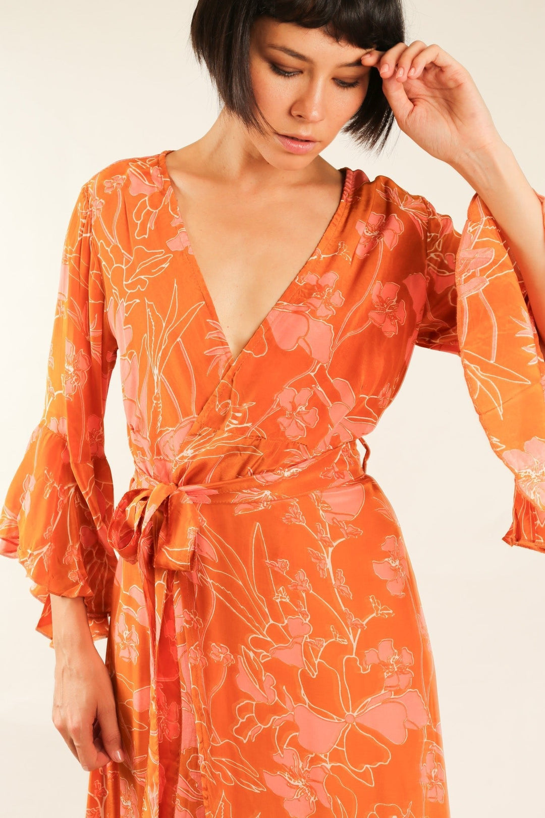 orange silk wrap dress Rust Orange Long Wrap Dress, Bridesmaid Dress, Cocktail Dress, Wedding Guest Dress, Maxi Party Dress, Formal Dress, Prom Dress
