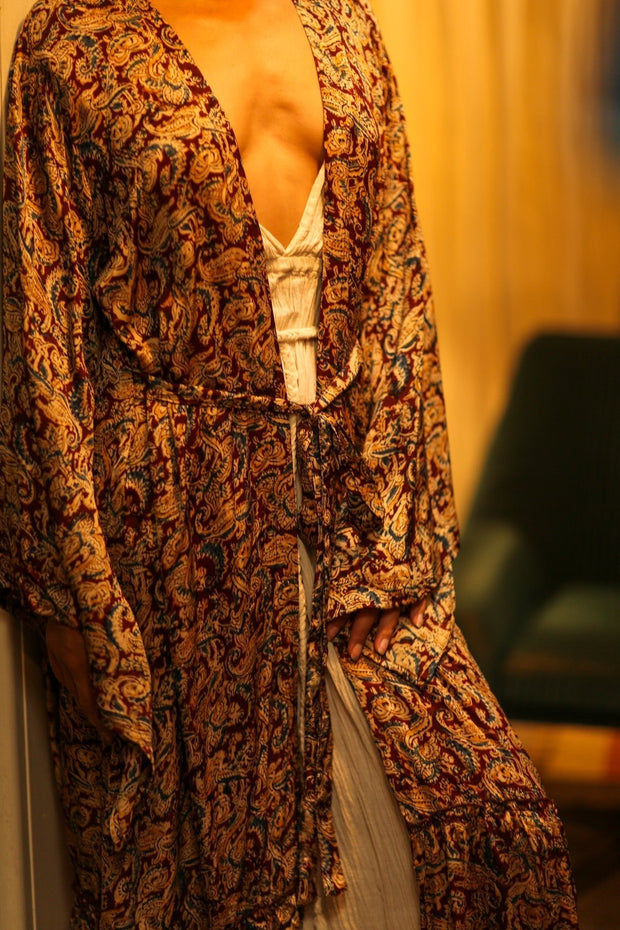 PINA SILK KIMONO CARNIVORE BURGUNDY - sustainably made MOMO NEW YORK sustainable clothing, dress slow fashion