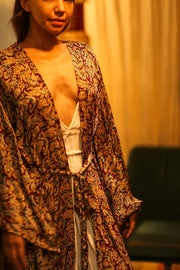 PINA SILK KIMONO CARNIVORE BURGUNDY - sustainably made MOMO NEW YORK sustainable clothing, dress slow fashion