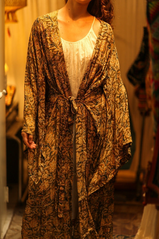 PINA SILK KIMONO CARNIVORE GREEN - sustainably made MOMO NEW YORK sustainable clothing, dress slow fashion