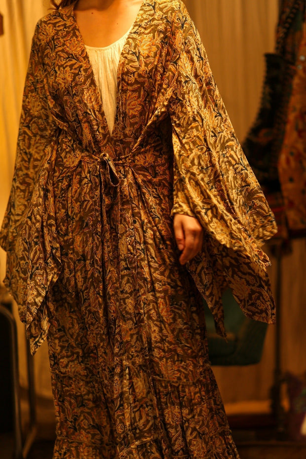 PINA SILK KIMONO CARNIVORE GREEN - sustainably made MOMO NEW YORK sustainable clothing, dress slow fashion
