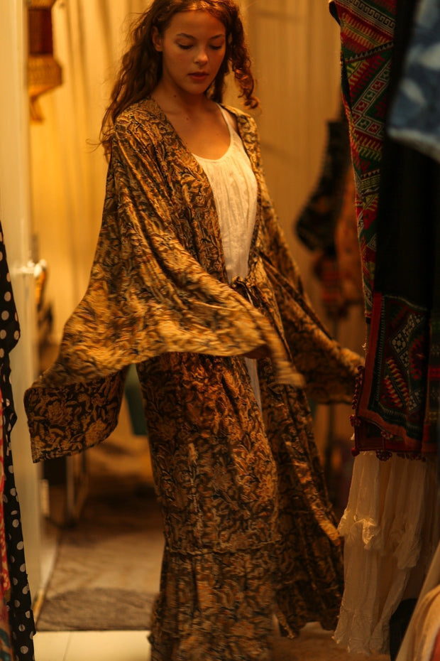 PINA SILK KIMONO CARNIVORE GREEN - sustainably made MOMO NEW YORK sustainable clothing, dress slow fashion