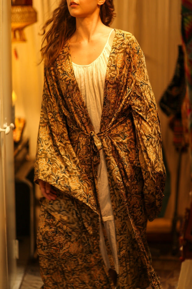 PINA SILK KIMONO CARNIVORE GREEN - sustainably made MOMO NEW YORK sustainable clothing, dress slow fashion