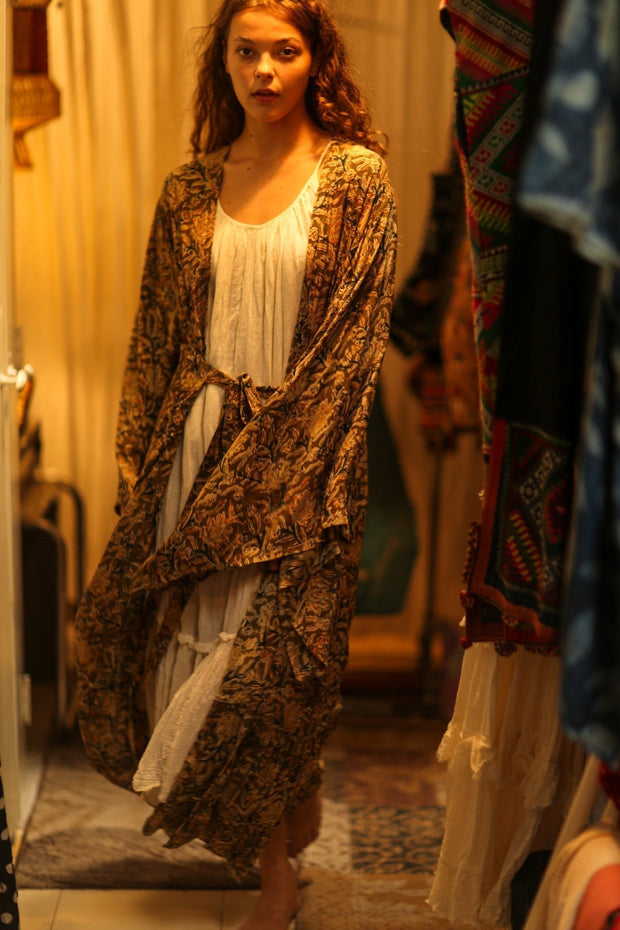 PINA SILK KIMONO CARNIVORE GREEN - sustainably made MOMO NEW YORK sustainable clothing, dress slow fashion
