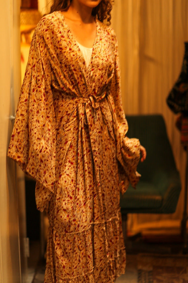PINA SILK KIMONO FLORAL RED - sustainably made MOMO NEW YORK sustainable clothing, dress slow fashion