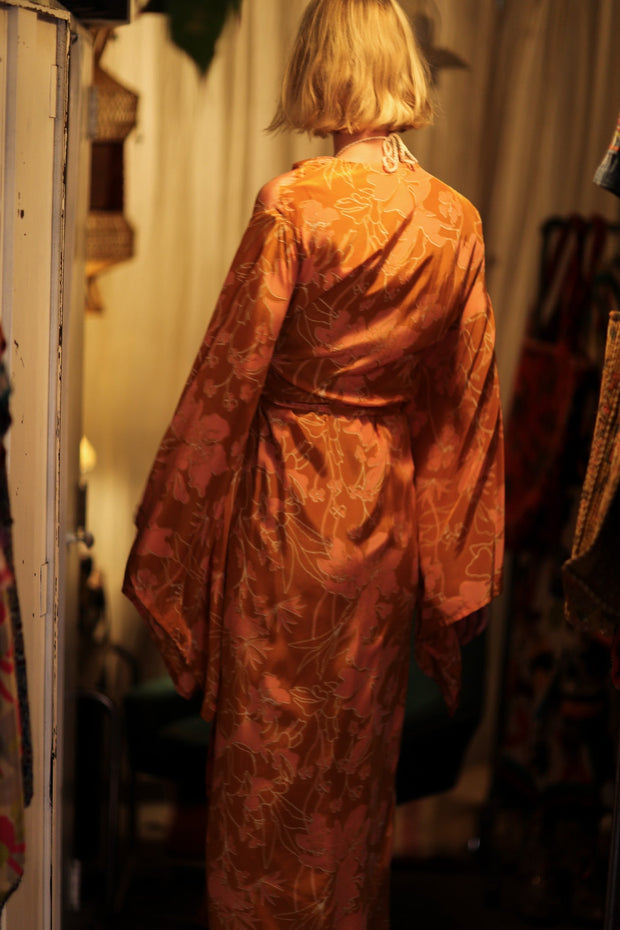 PINA SILK KIMONO ORANGE FLOWER - sustainably made MOMO NEW YORK sustainable clothing, handmade slow fashion