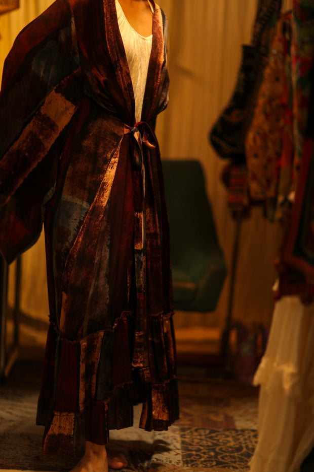 PINA SILK KIMONO RED STRIPE - sustainably made MOMO NEW YORK sustainable clothing, dress slow fashion