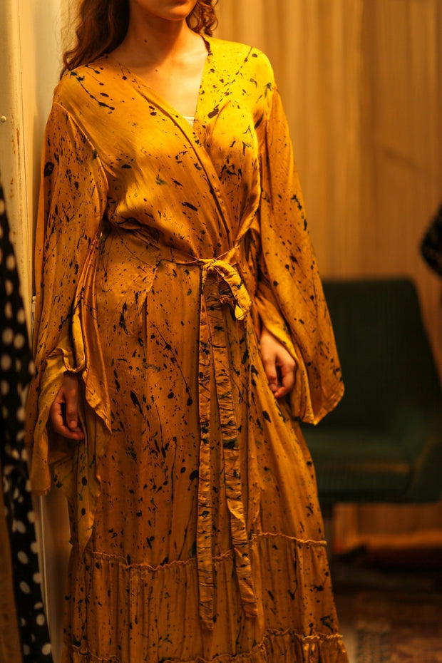 PINA SILK KIMONO YELLOW POLLOCK - sustainably made MOMO NEW YORK sustainable clothing, dress slow fashion
