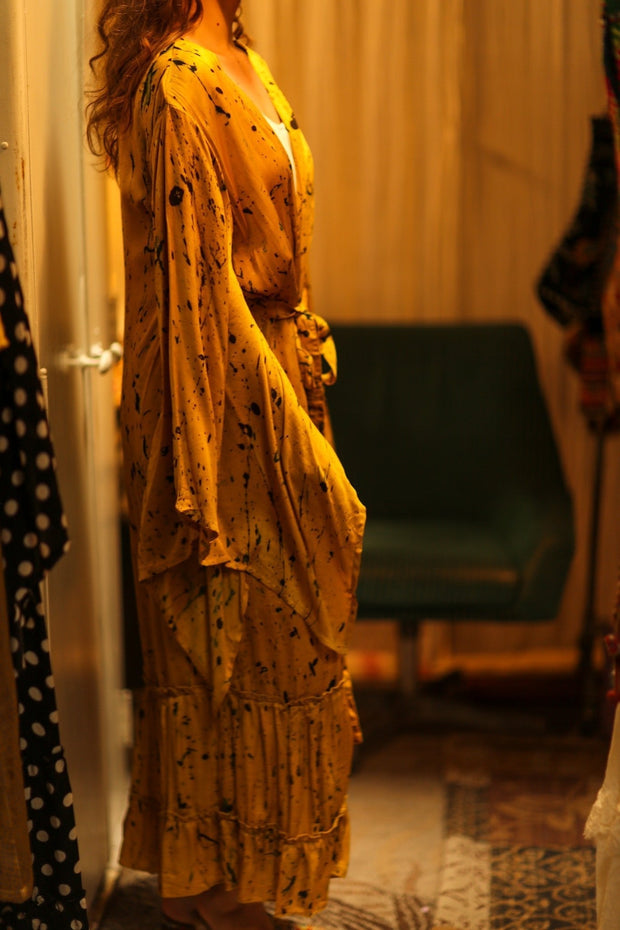 PINA SILK KIMONO YELLOW POLLOCK - sustainably made MOMO NEW YORK sustainable clothing, dress slow fashion