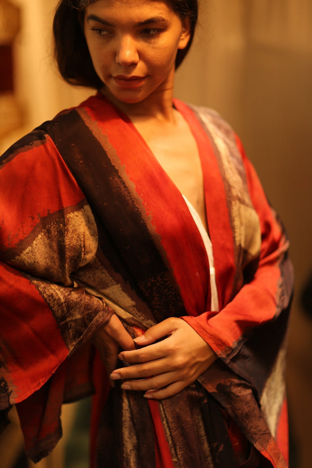 PINA XL SILK KIMONO POPPY RED - sustainably made MOMO NEW YORK sustainable clothing, kimono slow fashion