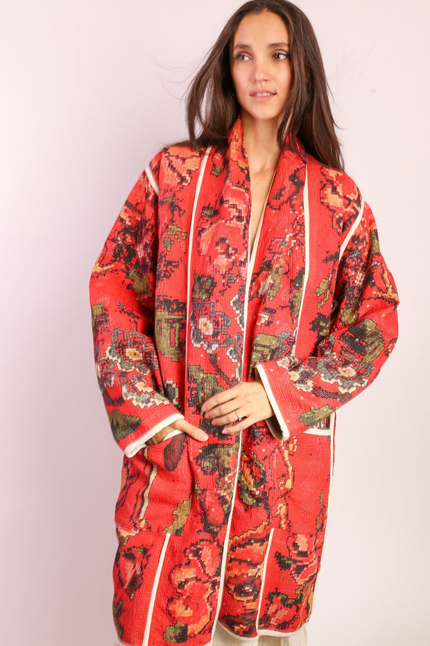 RED KANTHA JACKET COAT IMRA - sustainably made MOMO NEW YORK sustainable clothing, Coat slow fashion