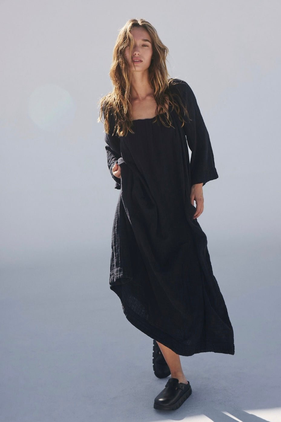 sustainable black maxi dress Loving Look Black Lace Long-Sleeve Twisted Split Maxi Dress – Club L London