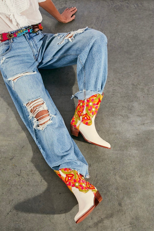 SELINA EMBROIDERED WESTERN BOOTS FLOWER EMBROIDERED - sustainably made MOMO NEW YORK sustainable clothing, boots slow fashion