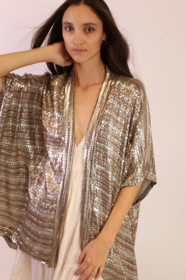 SEQUIN EMBROIDERED KIMONO MIDI - sustainably made MOMO NEW YORK sustainable clothing, new slow fashion