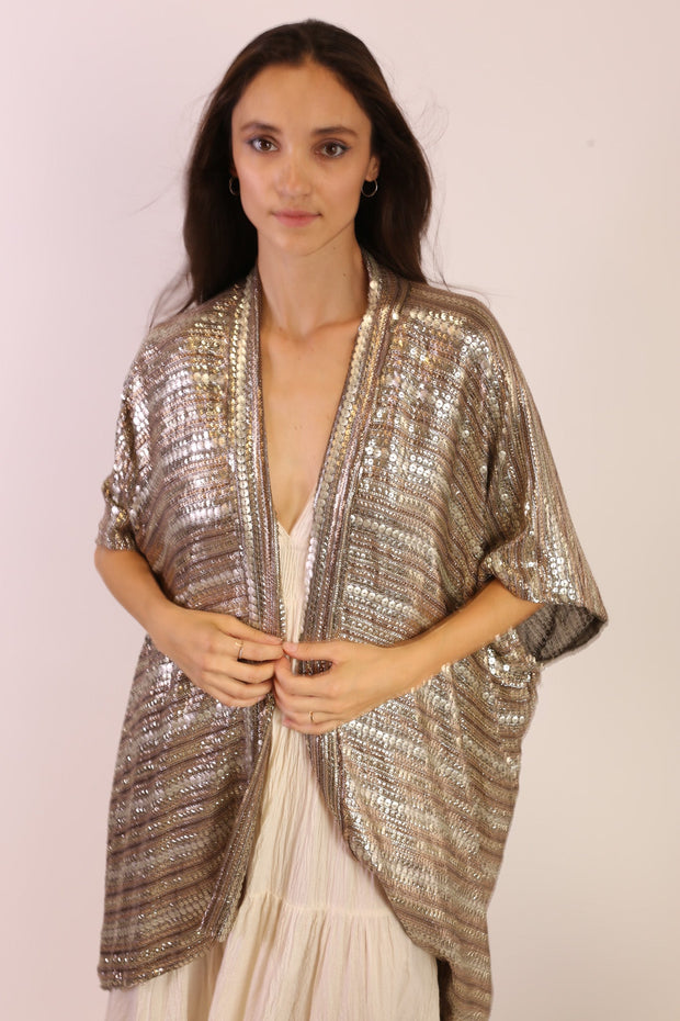 SEQUIN EMBROIDERED KIMONO MIDI - sustainably made MOMO NEW YORK sustainable clothing, new slow fashion