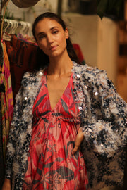 SEQUIN EMBROIDERED SHORT GLITTER KIMONO OLIVES - BANGKOK TAILOR CLOTHING STORE - HANDMADE CLOTHING