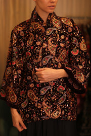 SHORT VELVET EMBROIDERED KIMONO MONA RED - sustainably made MOMO NEW YORK sustainable clothing, coatandjacket slow fashion