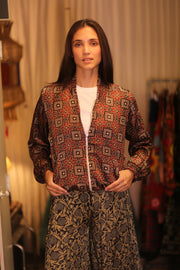 SILK BOMBER JACKET ANCHA RUBY - sustainably made MOMO NEW YORK sustainable clothing, slow fashion