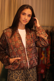 SILK BOMBER JACKET ANCHA RUBY - sustainably made MOMO NEW YORK sustainable clothing, slow fashion