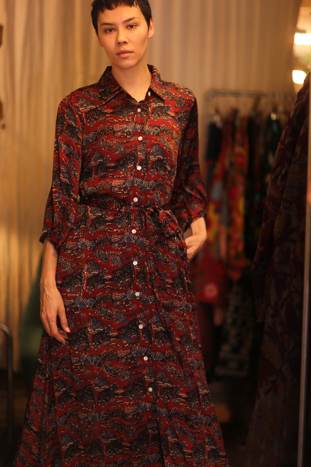 SILK BUTTON DOWN DRESS RUTH JADE, hand made - MOMO NEW YORK