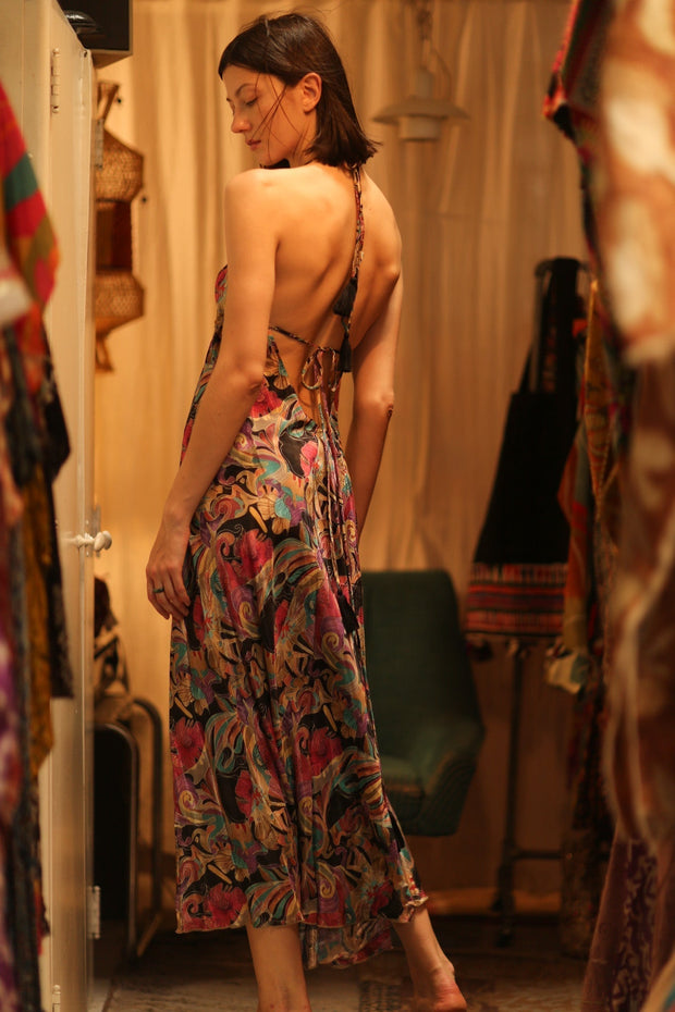 SILK DRESS HANNAH BLACK JUNGLE FEVER - sustainably made MOMO NEW YORK sustainable clothing, Boho Chic Dress slow fashion