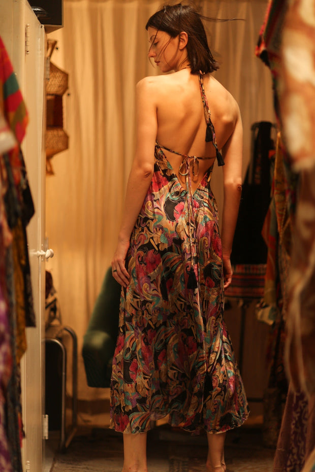 SILK DRESS HANNAH BLACK JUNGLE FEVER - sustainably made MOMO NEW YORK sustainable clothing, Boho Chic Dress slow fashion
