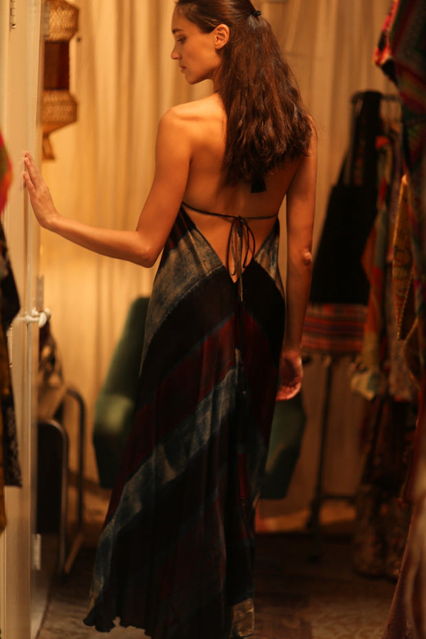 SILK DRESS HANNAH BLUE STRIPE OCEAN EDIT - sustainably made MOMO NEW YORK sustainable clothing, dress slow fashion