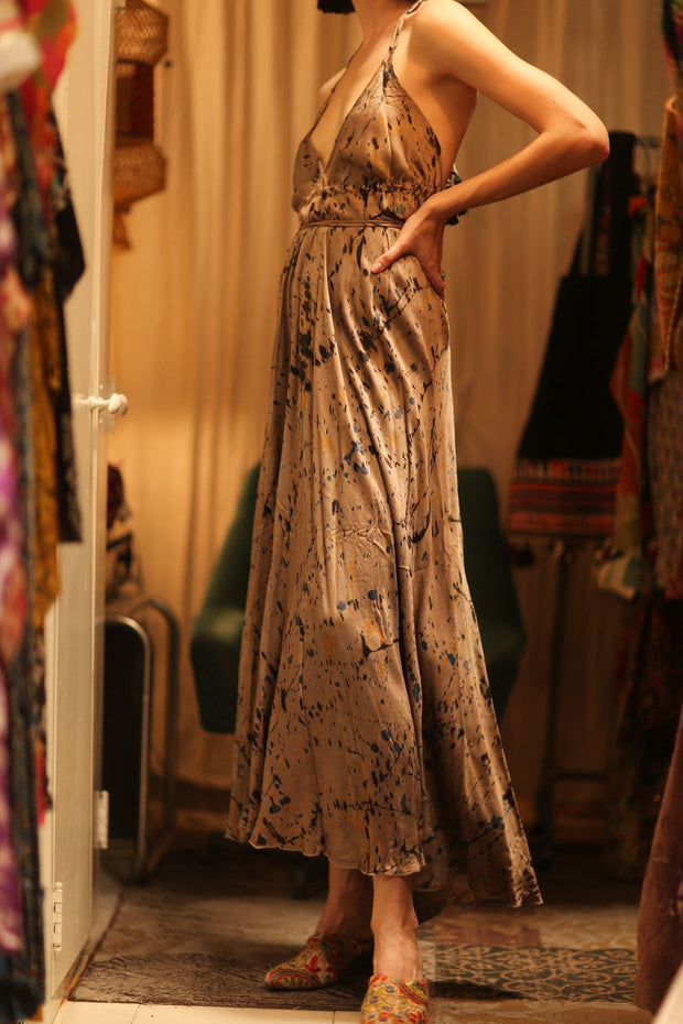 SILK DRESS HANNAH GREY PAINTER EDIT - sustainably made MOMO NEW YORK sustainable clothing, dress slow fashion