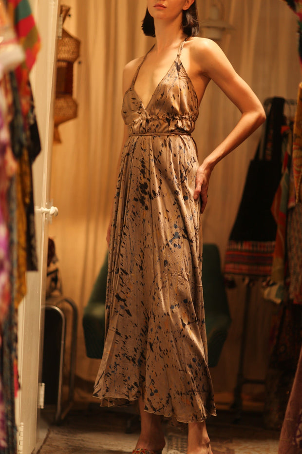 SILK DRESS HANNAH GREY PAINTER EDIT - sustainably made MOMO NEW YORK sustainable clothing, dress slow fashion