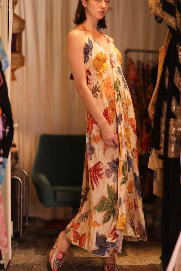 SILK DRESS HANNAH LEAF PRINT - sustainably made MOMO NEW YORK sustainable clothing, slow fashion