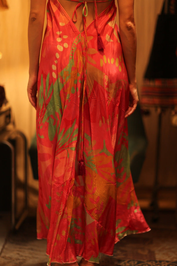 SILK DRESS HANNAH PINK JUNGLE - sustainably made MOMO NEW YORK sustainable clothing, dress slow fashion