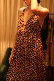 SILK DRESS LILY LEO PRINT DARK - sustainably made MOMO NEW YORK sustainable clothing, Boho Chic Dress slow fashion