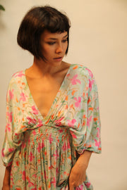 SILK DRESS PINA CREAM FLORAL - sustainably made MOMO NEW YORK sustainable clothing, dress slow fashion