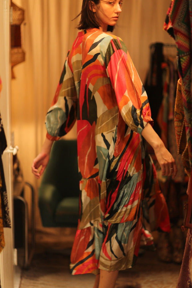 SILK DRESS SUSIE BALI NIGHTS - sustainably made MOMO NEW YORK sustainable clothing, Boho Chic Dress slow fashion
