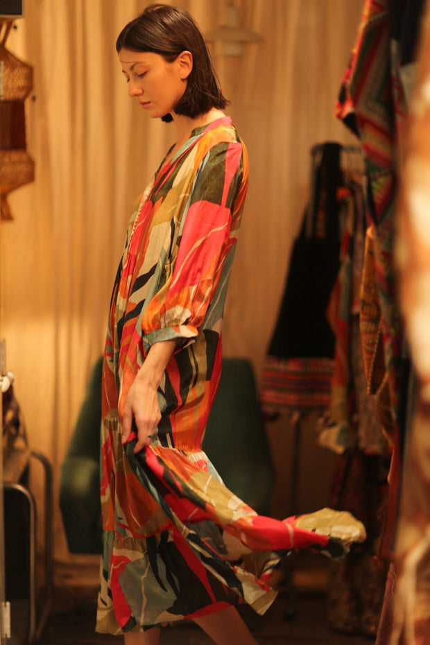 SILK DRESS SUSIE BALI NIGHTS - sustainably made MOMO NEW YORK sustainable clothing, Boho Chic Dress slow fashion