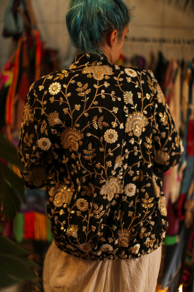 SILK EMBROIDERED BOMBER JACKET LISA - sustainably made MOMO NEW YORK sustainable clothing, bestseller slow fashion