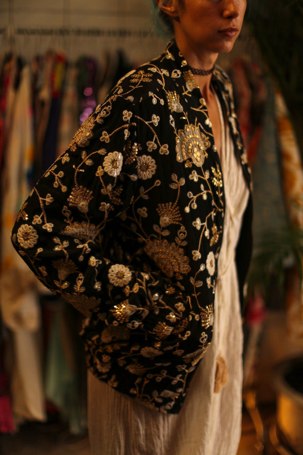 SILK EMBROIDERED BOMBER JACKET LISA - sustainably made MOMO NEW YORK sustainable clothing, bestseller slow fashion