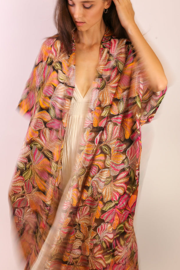 SILK EMBROIDERED KIMONO MAE - sustainably made MOMO NEW YORK sustainable clothing, slow fashion