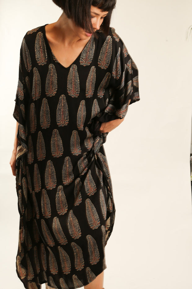 SILK FEATHER KAFTAN DRESS RAJA - sustainably made MOMO NEW YORK sustainable clothing, dress slow fashion