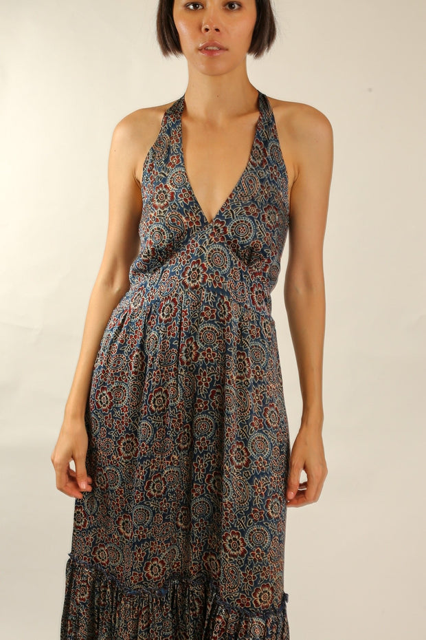 SILK HAND BLOCK PRINT DRESS HAYA - sustainably made MOMO NEW YORK sustainable clothing, dress slow fashion