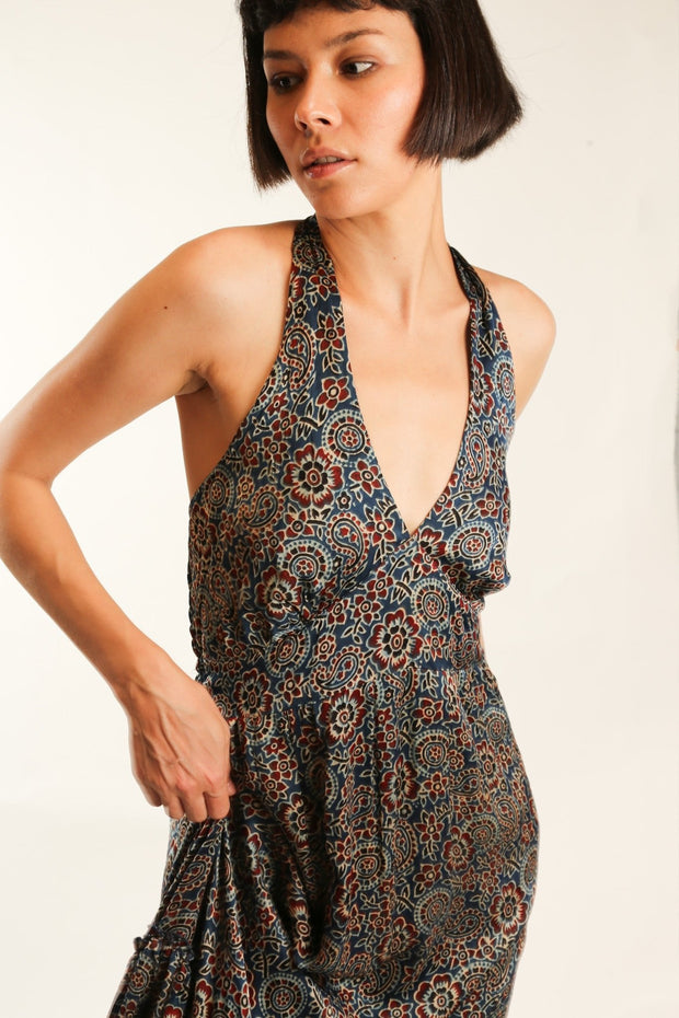 SILK HAND BLOCK PRINT DRESS HAYA - sustainably made MOMO NEW YORK sustainable clothing, dress slow fashion